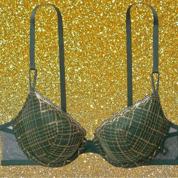 Victoria’s Secret dark green adorable bra with gold treading design! New - Picture 4 of 8